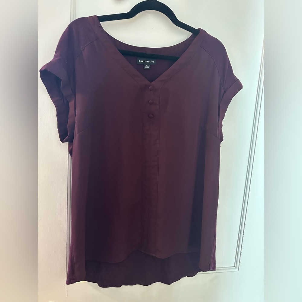 Fortune + Ivy Stitch Fix Women’s Burgundy Folded Short Sleeve Top Size XL